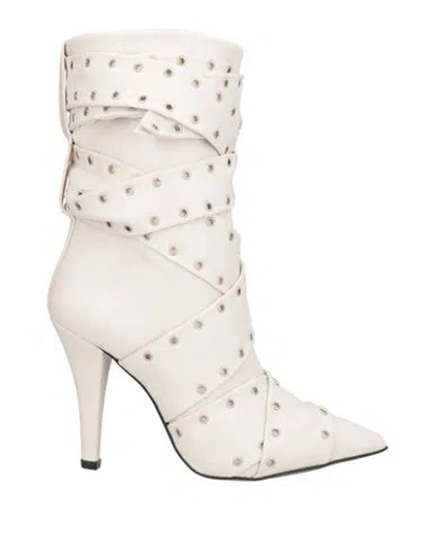 Divine Follie Woman Ankle Boots Off White Size 8 Textile Fibers