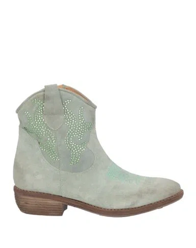 Divine Follie Woman Ankle Boots Sage Green Size 7 Leather In Multi