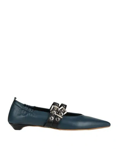 Divine Follie Woman Ballet Flats Navy Size 7 Leather In Blue
