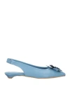 Divine Follie Woman Ballet Flats Pastel Blue Size 8 Leather, Rubber In Blue