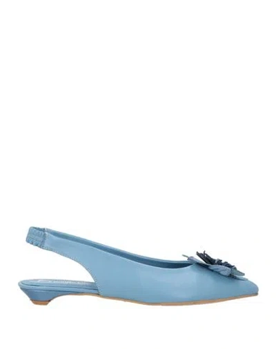 Divine Follie Woman Ballet Flats Pastel Blue Size 8 Leather, Rubber