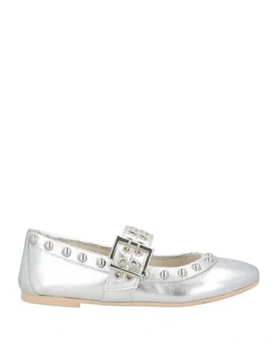 Divine Follie Woman Ballet Flats Silver Size 8 Leather In Metallic