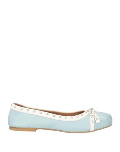 Divine Follie Woman Ballet Flats Sky Blue Size 8 Leather