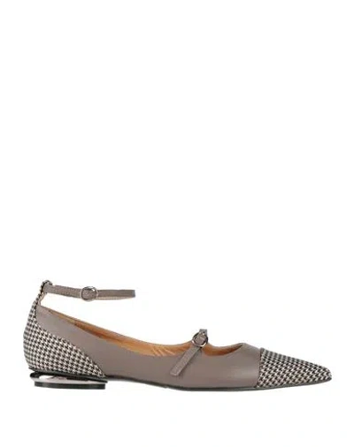 Divine Follie Woman Ballet Flats Taupe Size 8 Textile Fibers, Calfskin In Gray