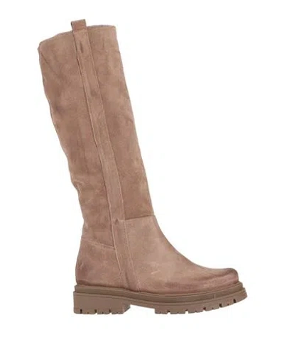 Divine Follie Woman Knee Boots Khaki Size 11 Soft Leather In Beige