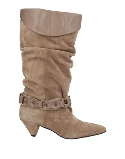 Divine Follie Woman Boot Light Brown Size 8 Leather In Animal Print