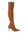 Divine Follie Woman Knee Boots Tan Size 11 Textile Fibers In Brown