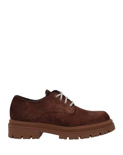 Divine Follie Woman Lace-up Shoes Dark Brown Size 11 Soft Leather