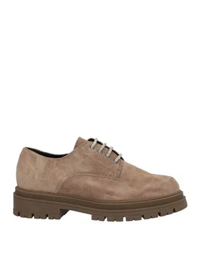 Divine Follie Woman Lace-up Shoes Khaki Size 11 Soft Leather In Beige