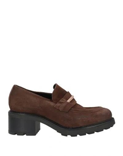 Divine Follie Woman Loafers Dark Brown Size 8 Leather