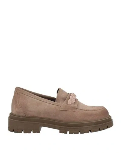 Divine Follie Woman Loafers Khaki Size 10 Soft Leather In Beige