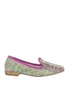 Divine Follie Woman Loafers Light Green Size 8 Textile Fibers