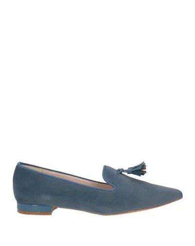 Divine Follie Woman Loafers Slate Blue Size 8 Textile Fibers In Multi