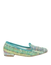 Divine Follie Woman Loafers Turquoise Size 8 Textile Fibers In Blue