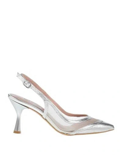 Divine Follie Woman Pumps Silver Size 8 Leather, Textile Fibers