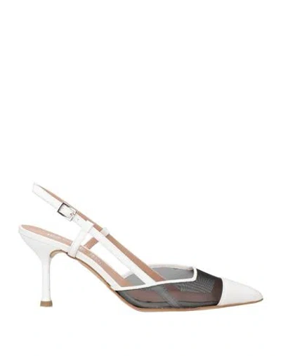 Divine Follie Woman Pumps White Size 8 Leather, Textile Fibers