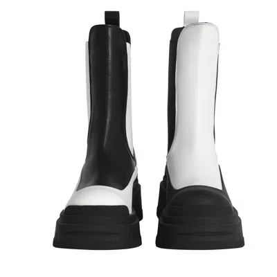 Divine Harmonie Black And White Leather Chelsea Boots With Platform Sole