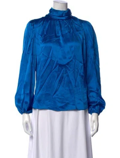 Pre-owned Divine Héritage Silk Turtleneck Top In Blue