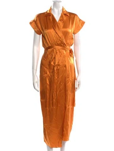 Pre-owned Divine Héritage V-neck Long Dress In Orange