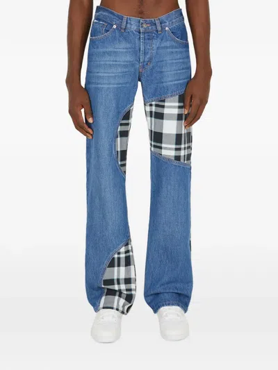 (d)ivision Checked-panel Patchwork Jeans In Blue