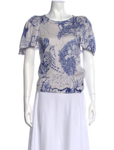 Pre-owned Divka Floral Print Crew Neck Top In White