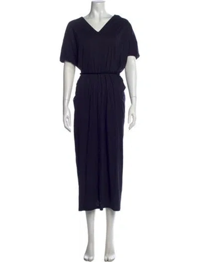 Pre-owned Divka V-neck Long Dress In Blue