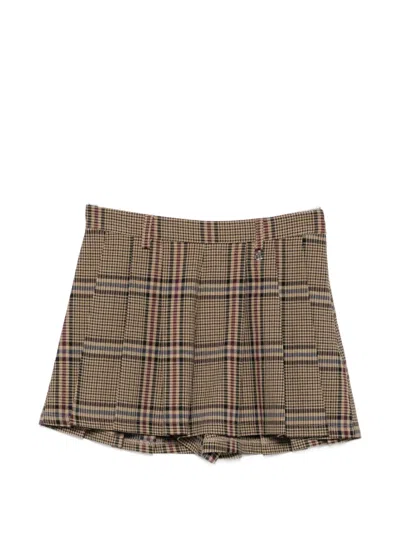 Dixie Check Pleated Shorts In Brown