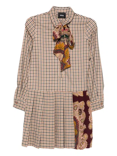 Dixie Checked Paisley-paneled Mini Dress In Brown