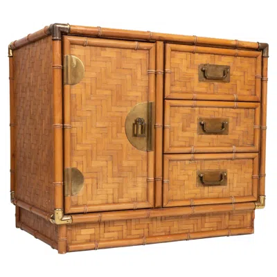 Pre-owned Dixie Chinoiserie Faux Bamboo And Parquetry Cabinet Cupboard C.1970 In Brown