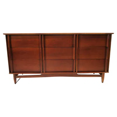 Pre-owned Dixie Furniture Co. Mid Century Walnut 9 Drawer Dresser Chest By Dixie Furniture In Brown