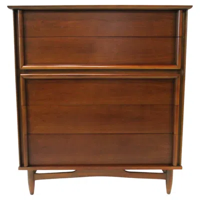 Pre-owned Dixie Furniture Co. Mid Century Walnut Highboy Dresser Chest By Dixie Furniture In Brown