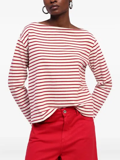 Dixie Girl Boat-neck Striped Top In Red