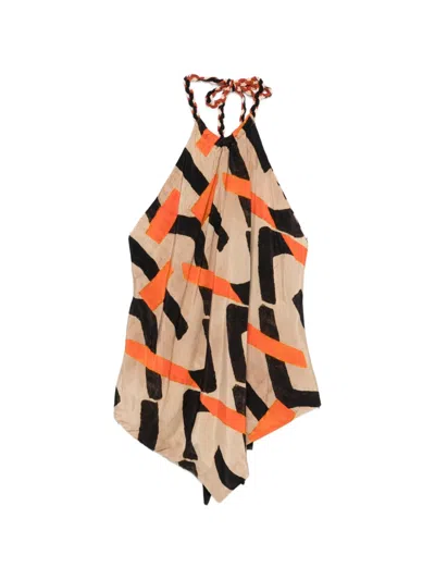 Dixie Graphic-print Halterneck Top In Brown