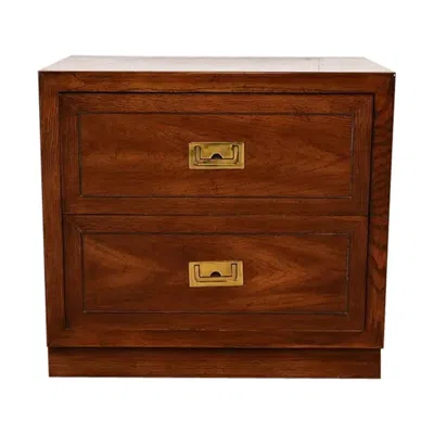 Pre-owned Dixie Henredon Style Mid-century Modern Campaign Oak Nightstand, Circa 1970s In Brown