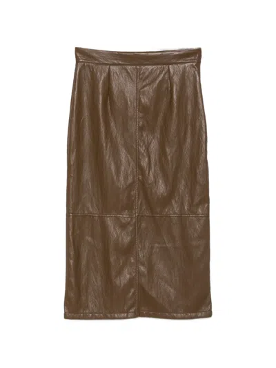 Dixie High-waisted Panelled Midi Skirt In Brown
