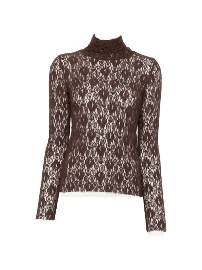 Dixie Lace-knit Roll-neck Top In Brown