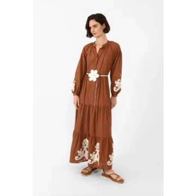 Dixie Long Cotton Dress With Baroque Embroidery In Neturals
