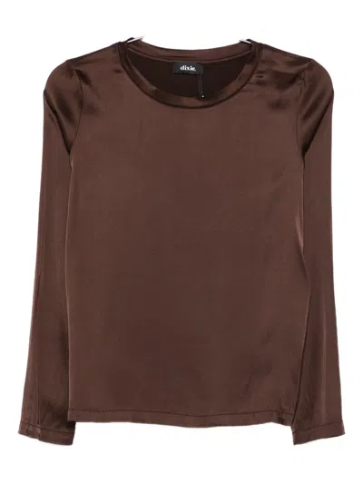Dixie Long-sleeve Satin T-shirt In Brown
