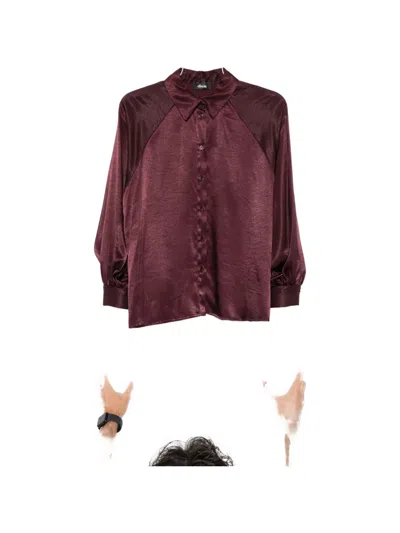 Dixie Satin-finish Raglan-sleeve Shirt In Red