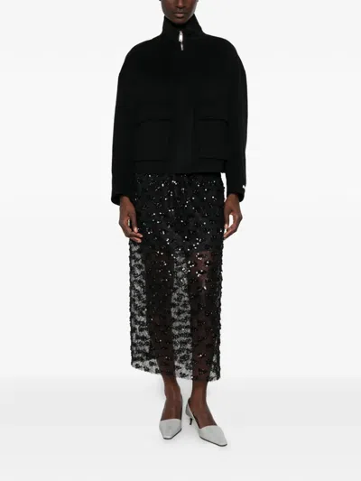 Dixie Sequin-embellished Lace Midi Skirt In Black