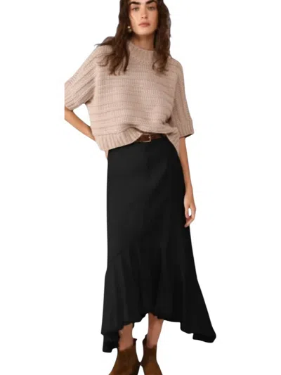 Dixie Sofia Frayed Hem Denim Ruffle Maxi Skirt In Black