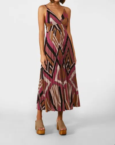 Dixie Studio Long Pleated Geometric Design Dress In Multi