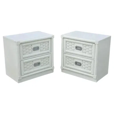 Pre-owned Dixie Vintage Hollywood Regency White Rattan Campaign Style Nightstands By  Pair