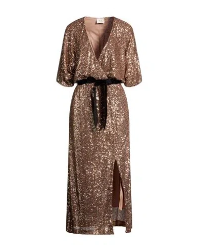 Dixie Woman Maxi Dress Bronze Size L Polyester, Elastane In Yellow