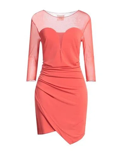 Dixie Woman Mini Dress Coral Size M Polyester, Elastane, Polyamide In Red