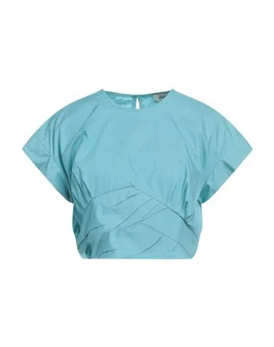 Dixie Woman Top Turquoise Size L Cotton In Blue