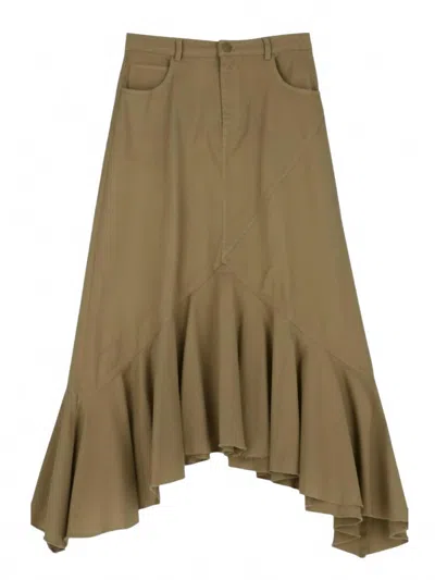 Dixie Women's Frayed Hem Hi Low Ruffle Skirt In Khaki In Green
