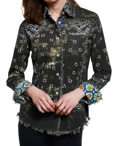 Dizzy Lizzie Cape Cod Bandana Print Shirt In Green / White In Multi