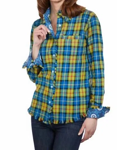 Dizzy Lizzie Cape Cod Flannel Shirt In Blue Green Plaid