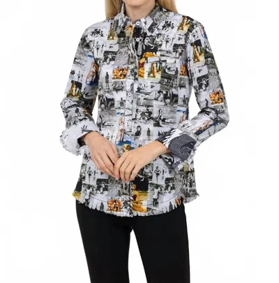 Dizzy Lizzie Cape Cod Frayed Shirt In Sunbathers In Gray
